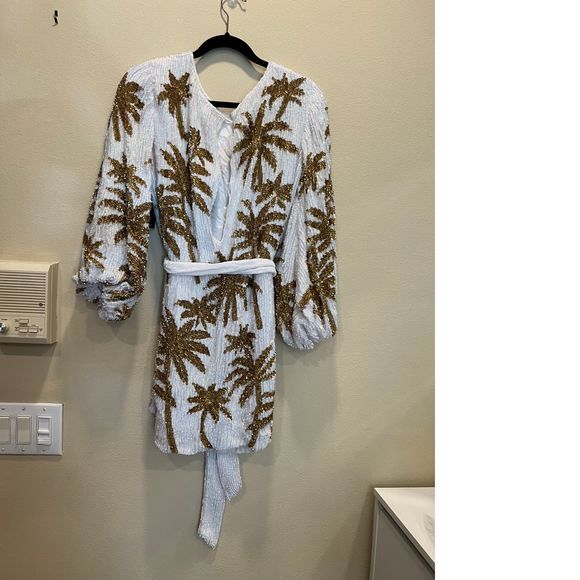 NEW Size S retrofete Grace Dress in White & Gold Palm REVOLVE MSRP $765 - Picture 8 of 11